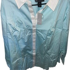 2/$20 🩷 Lane Bryant Collared Women’s Buttoned Dress Blouse SIZE 28 BLUE WHITE
